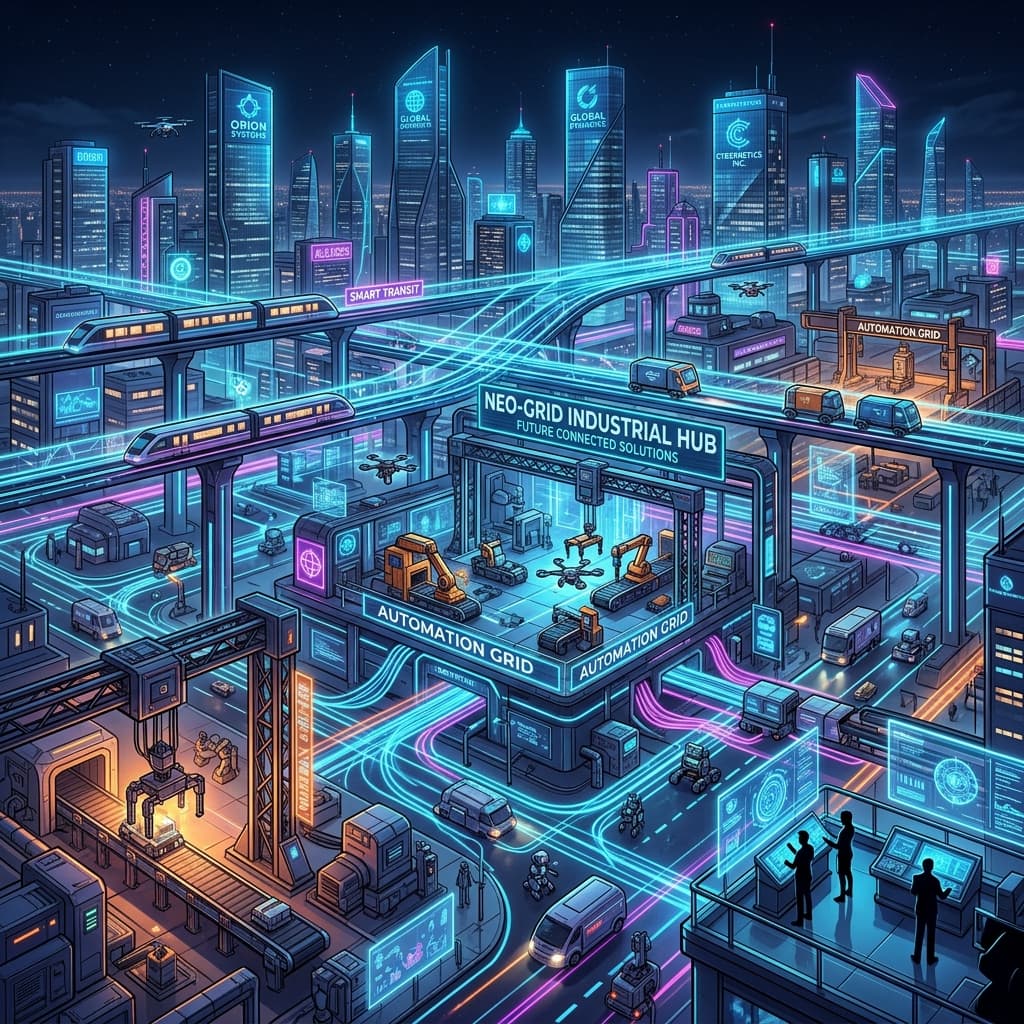 Futuristic industrial digital smart city illustration